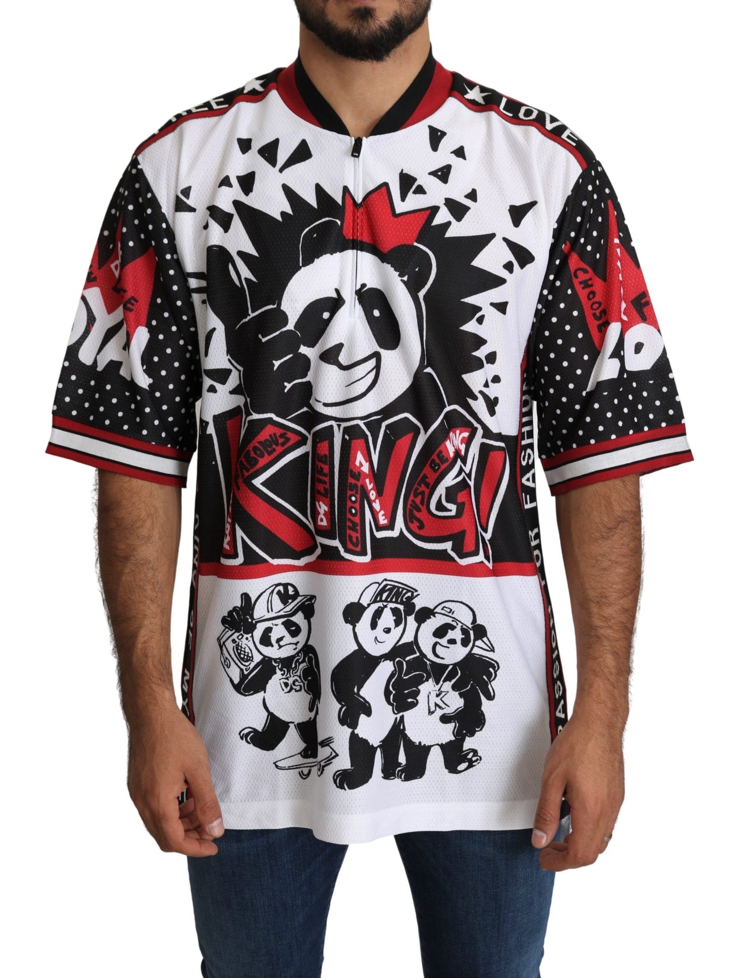 Dolce & Gabbana Weißes King Panda Top Polyester Herren-T-Shirt