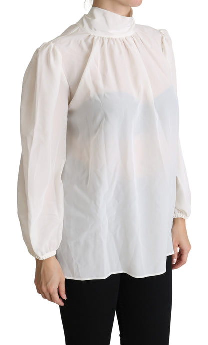 Dolce & Gabbana Weißes Seiden Pussy Bow Langarmtop Bluse