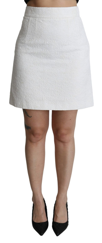 Dolce & Gabbana Weißer geblümter Mini-Brokatrock mit hoher Taille