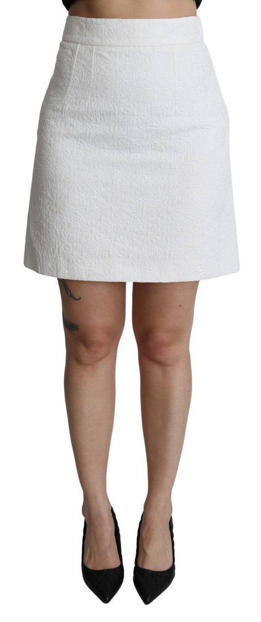 Dolce & Gabbana Weißer geblümter Mini-Brokatrock mit hoher Taille