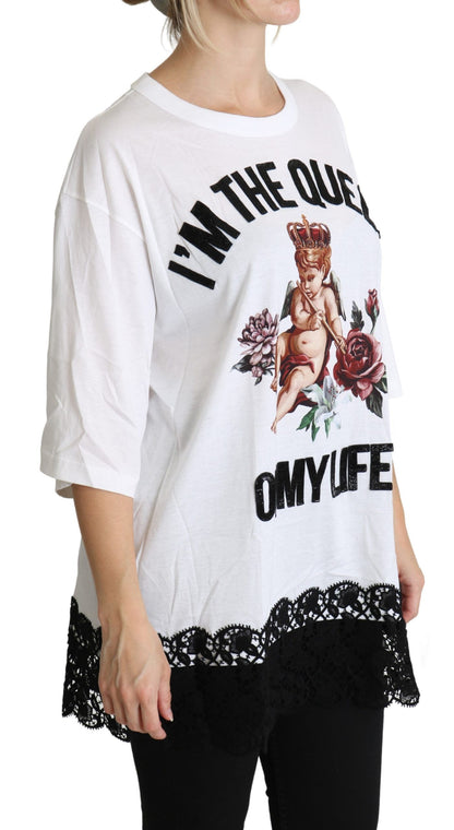 Dolce & Gabbana Weißer Engel Druck Baumwolle Rundhalsausschnitt Shirt Tops