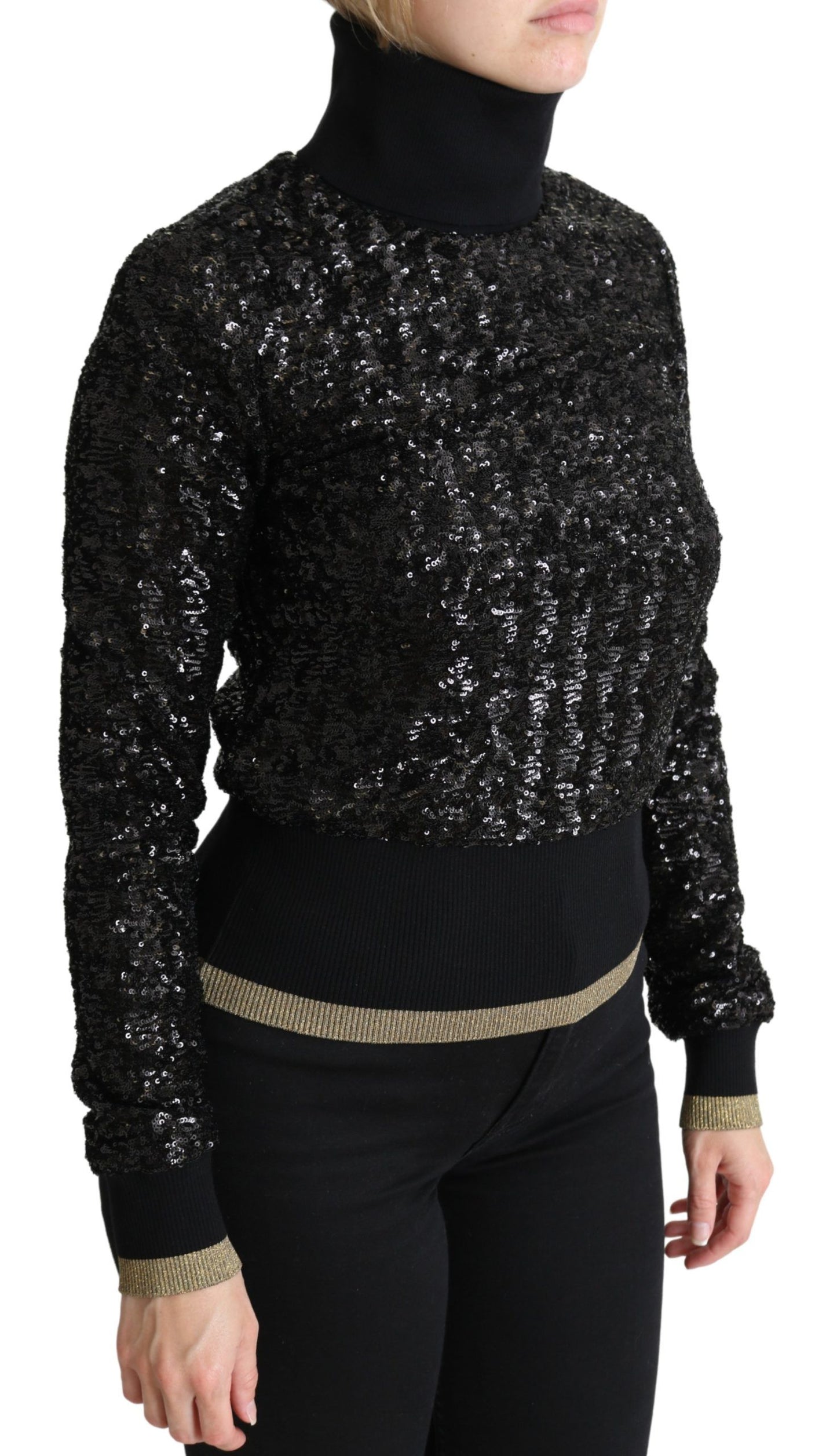 Dolce & Gabbana Schwarzer Rollkragenpullover mit Pailletten
