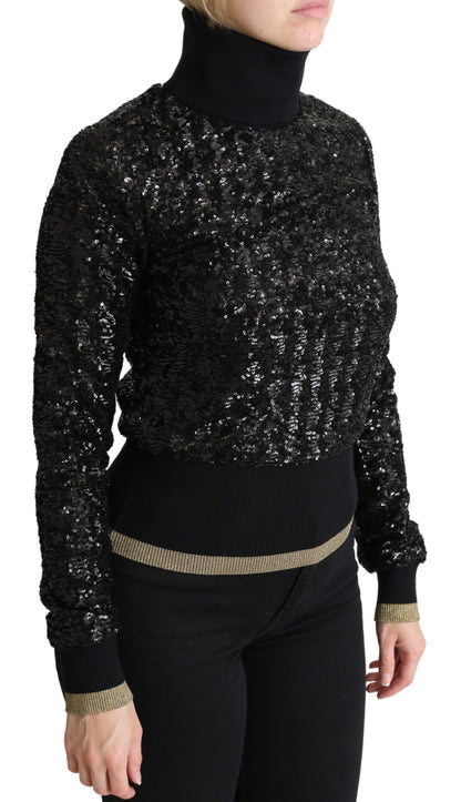 Dolce & Gabbana Schwarzer Rollkragenpullover mit Pailletten