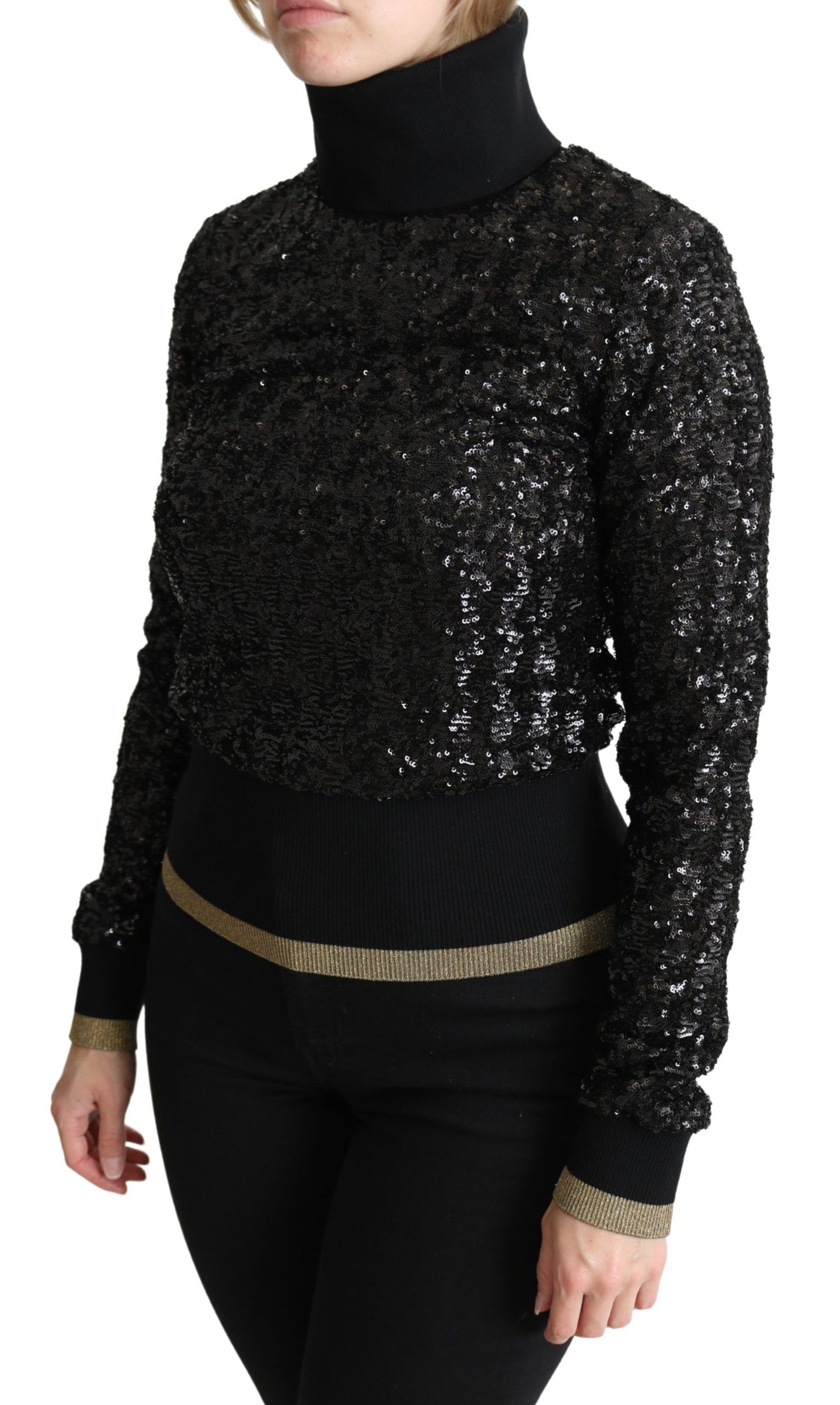 Dolce & Gabbana Schwarzer Rollkragenpullover mit Pailletten