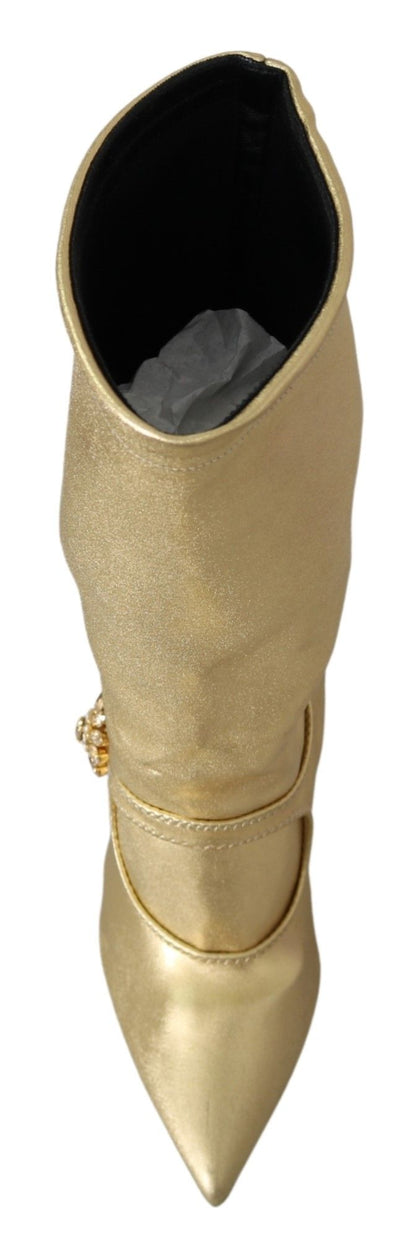 Dolce & Gabbana Gold Strassstiefel Socken Schuhe
