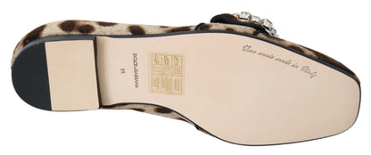 Dolce & Gabbana Braun Leopard Print Kristalle Loafers Flats Schuhe