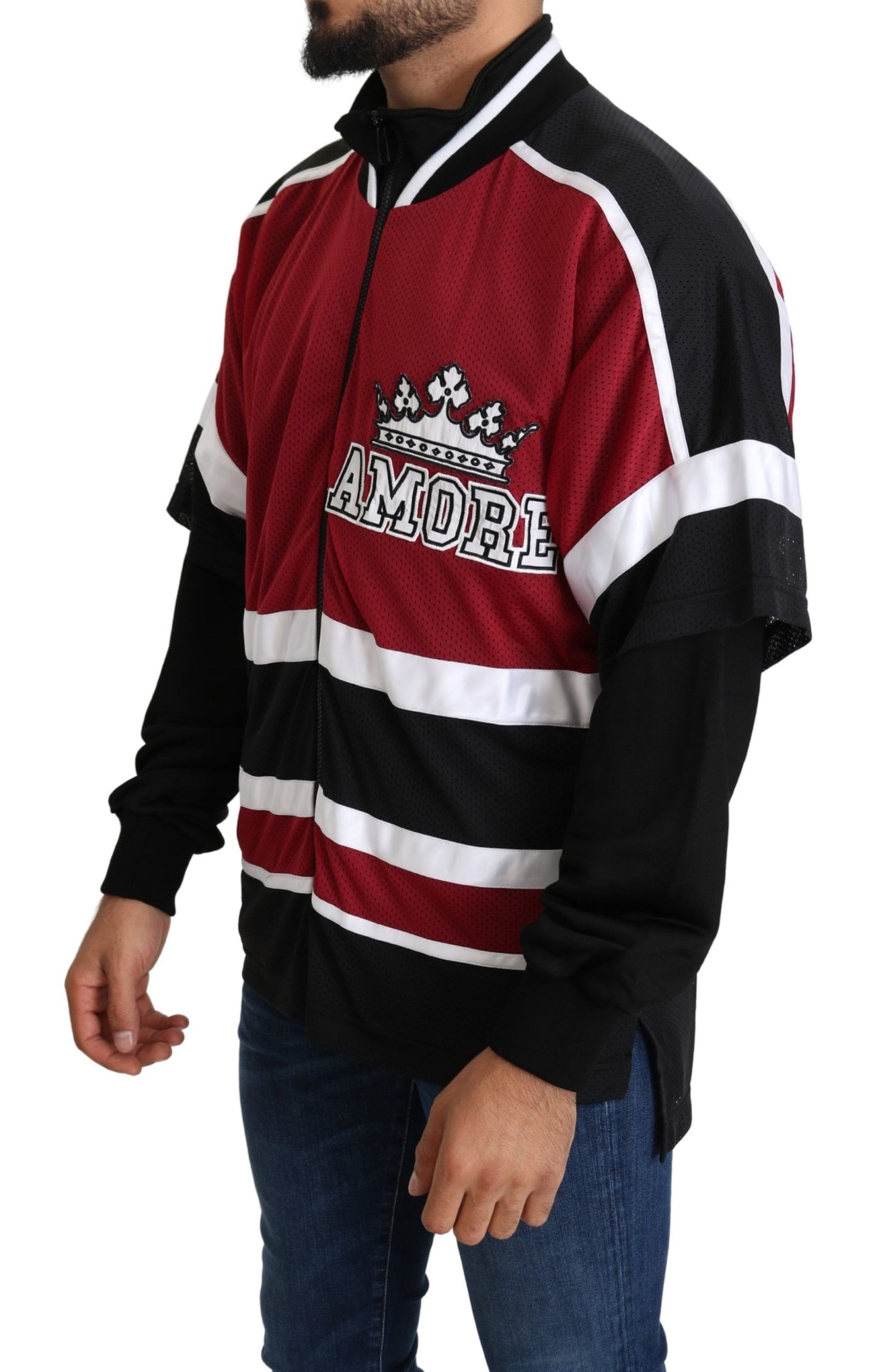 Dolce & Gabbana Rot Schwarz AMORE Sport Pullover mit Reißverschluss