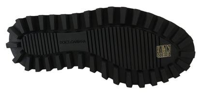 Dolce & Gabbana Schwarze gummierte Kalbsleder Chunky Derby Vulcano Schuhe