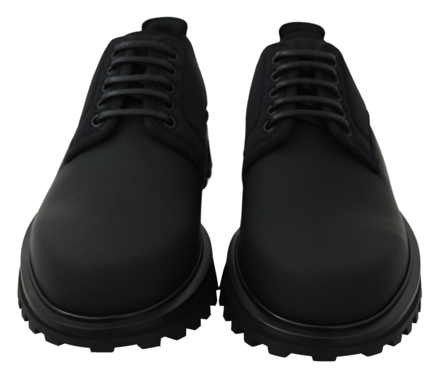 Dolce & Gabbana Schwarze gummierte Kalbsleder Chunky Derby Vulcano Schuhe