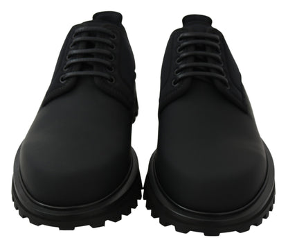 Dolce & Gabbana Schwarze gummierte Kalbsleder Chunky Derby Vulcano Schuhe
