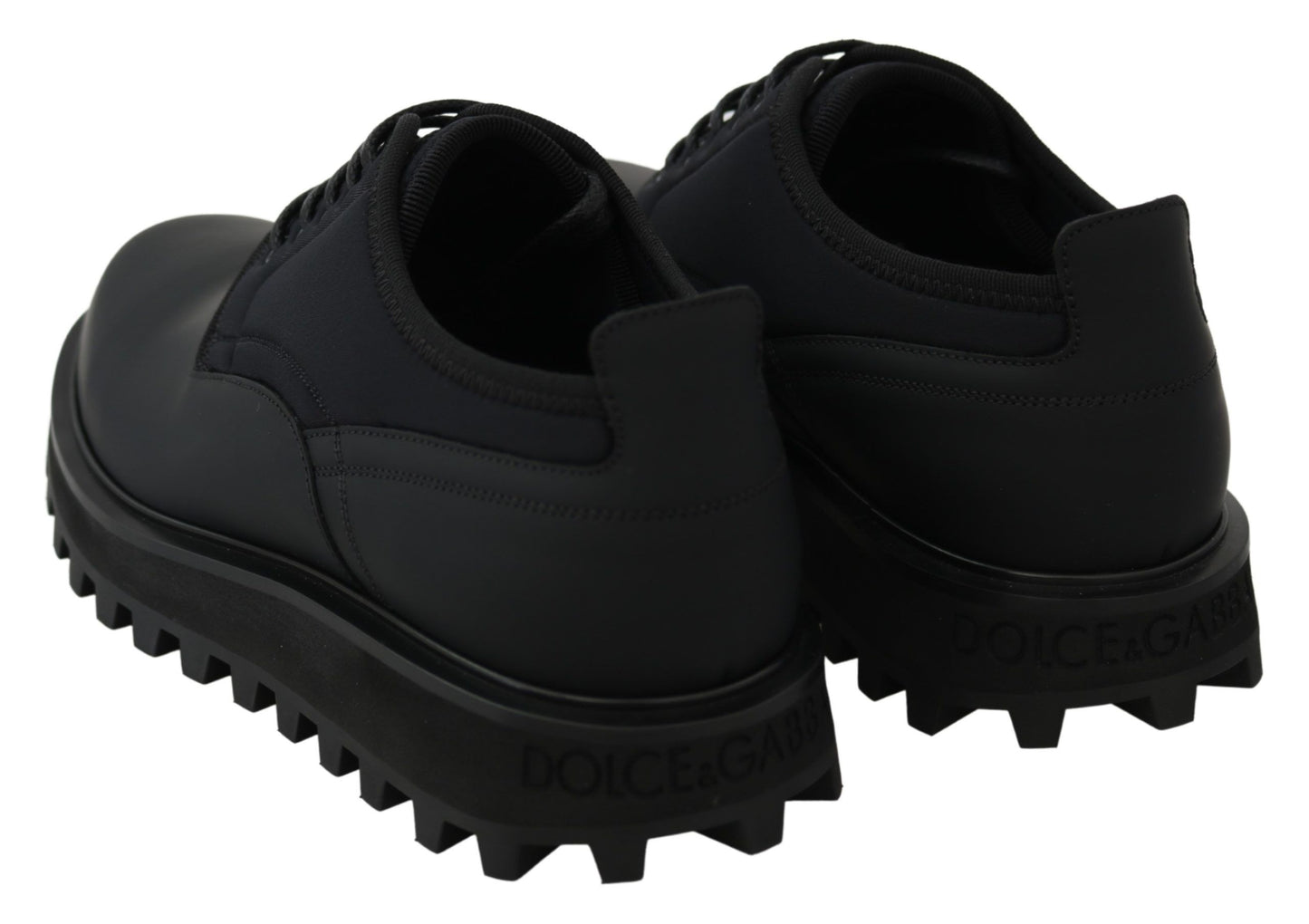 Dolce & Gabbana Schwarze gummierte Kalbsleder Chunky Derby Vulcano Schuhe