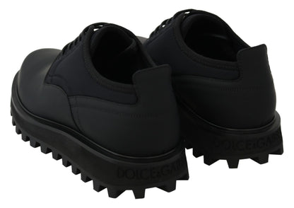 Dolce & Gabbana Schwarze gummierte Kalbsleder Chunky Derby Vulcano Schuhe