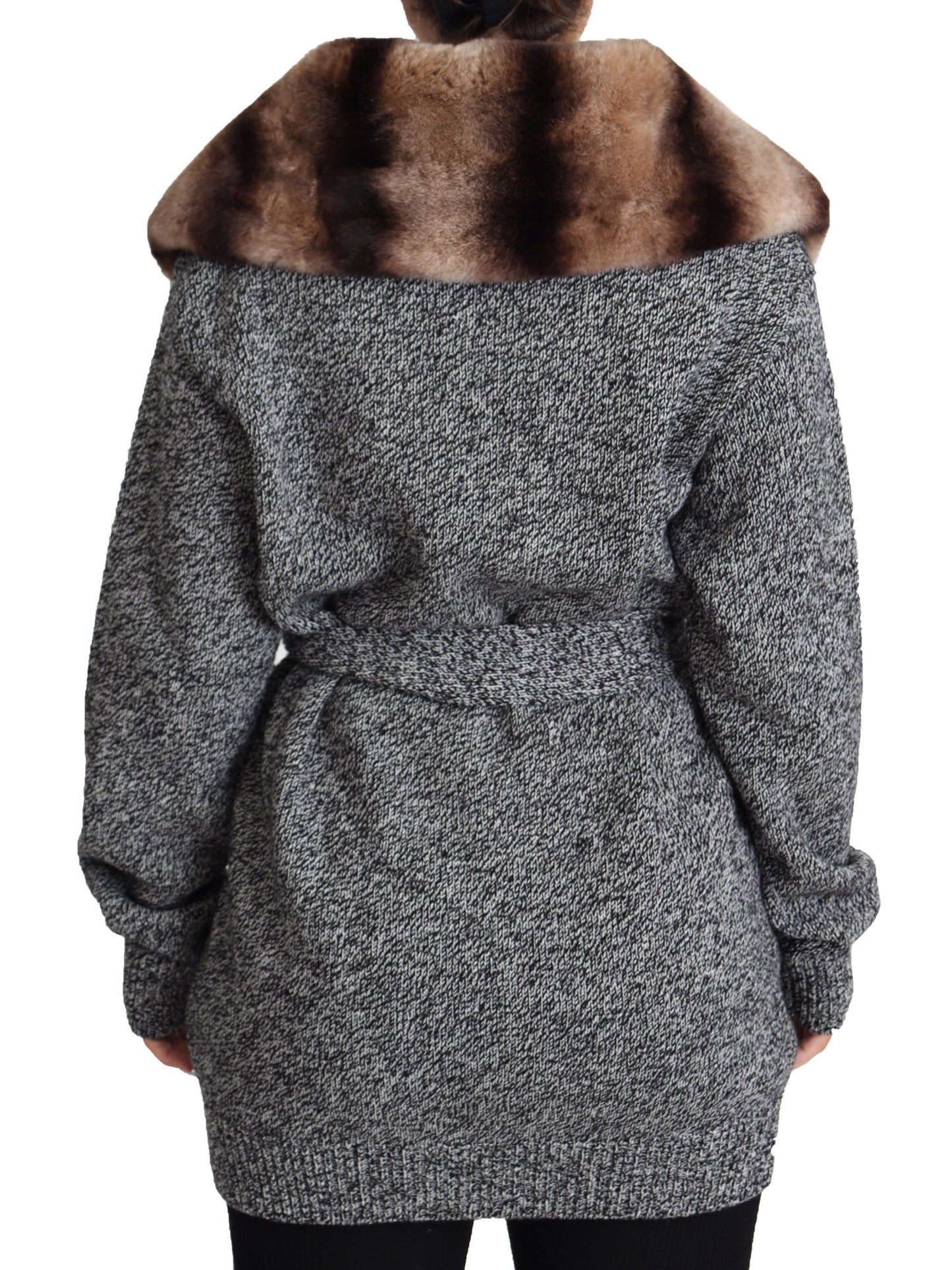 Dolce &amp; Gabbana Elegant cashmere cardigan with rabbit fur collar