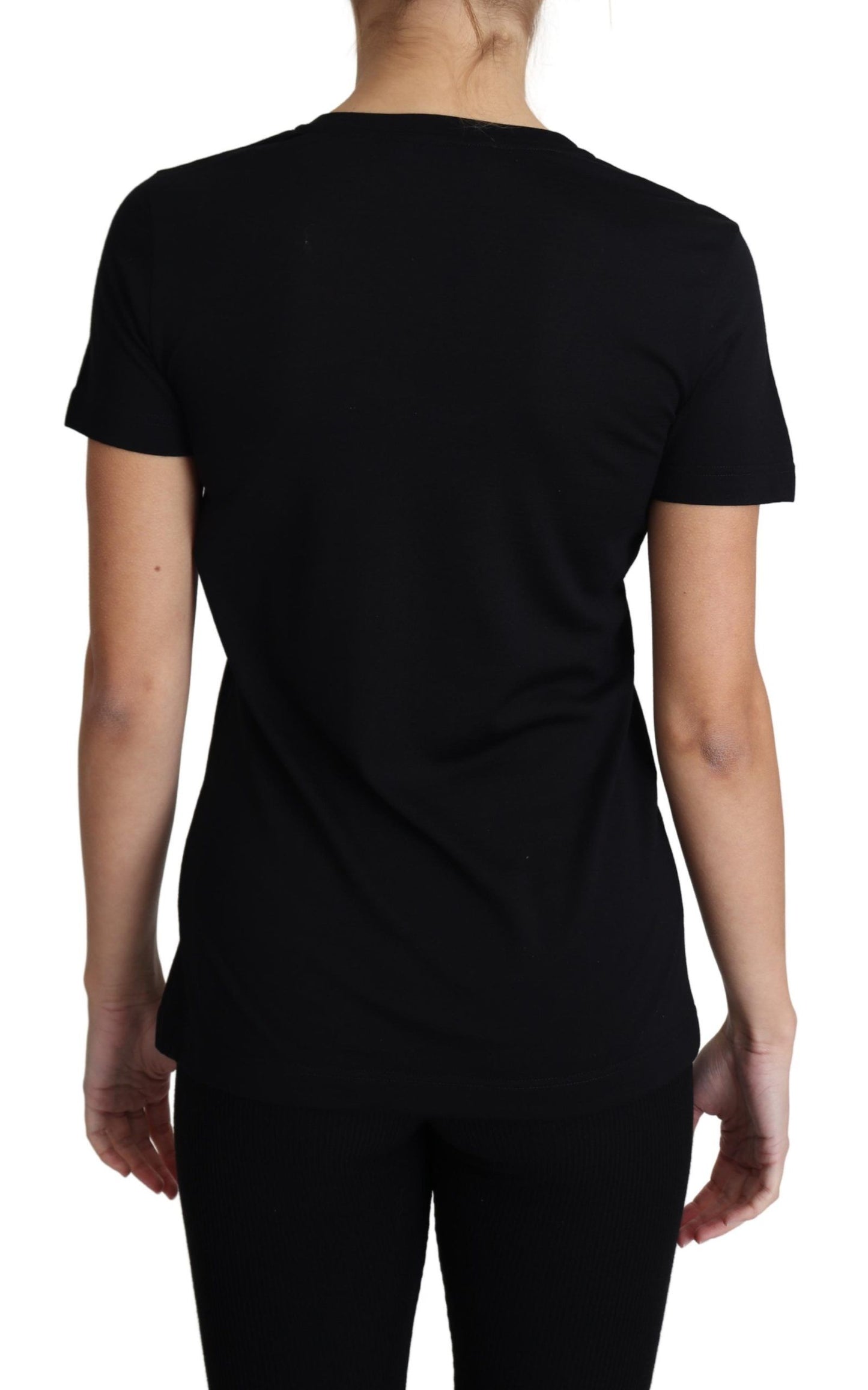 Dolce & Gabbana Schwarzes T-Shirt mit Rundhalsausschnitt und kurzen Ärmeln aus Wolle