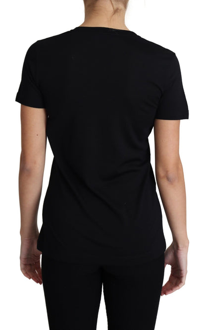Dolce & Gabbana Schwarzes T-Shirt mit Rundhalsausschnitt und kurzen Ärmeln aus Wolle