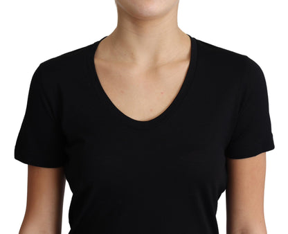 Dolce & Gabbana Schwarzes T-Shirt mit Rundhalsausschnitt und kurzen Ärmeln aus Wolle
