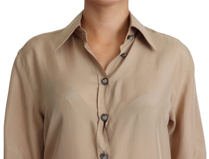 Dolce & Gabbana Beige Seidenhemd Dekorative Knöpfe Top