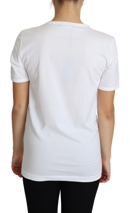 Dolce & Gabbana Weißes San Valentino Herz Kristalle T-shirt Top