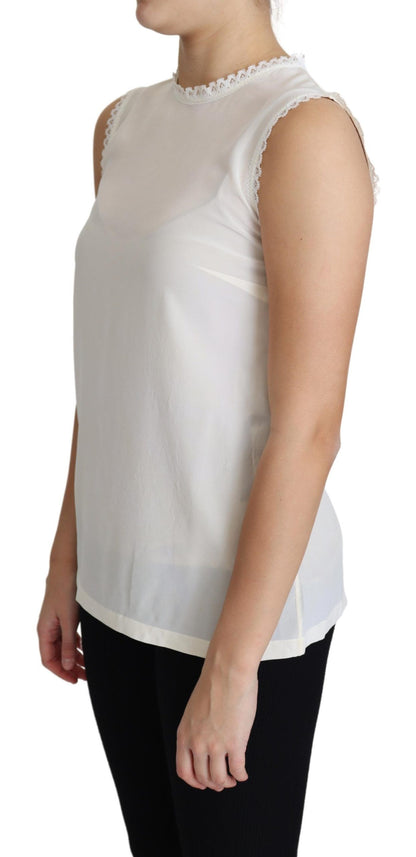 Dolce & Gabbana Weiße Seidenbluse mit Spitzenbesatz und ärmellosem Oberteil