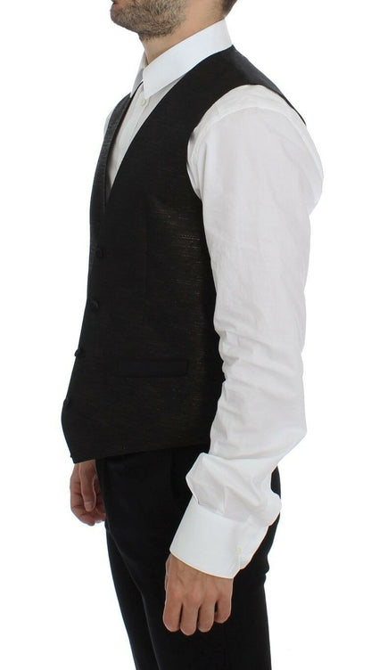 Dolce & Gabbana Schwarzes Woll-Logo-Kleid Gilet Vest
