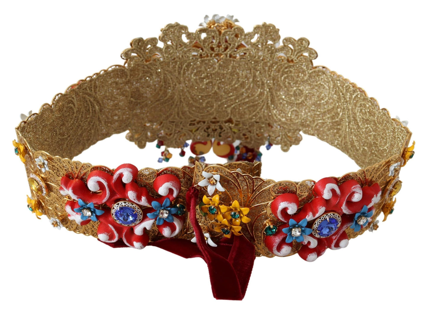 Dolce & Gabbana Breiter Carretto-Gürtel mit floralem Kristall und Verzierungen an der Taille