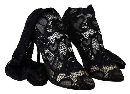 Dolce & Gabbana Schwarz Taormina Spitze Socken Stiefel Schuhe Pumps