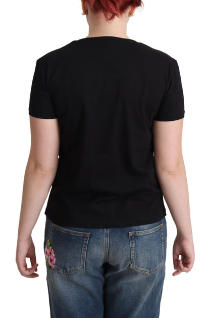 Moschino Schwarzes Baumwoll-T-Shirt mit Sunny Milano-Aufdruck