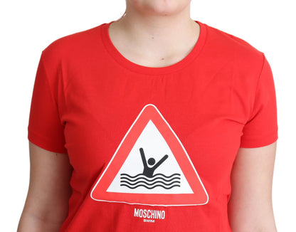 Moschino Rotes T-Shirt mit Dreiecksaufdruck aus Baumwolle zum Schwimmen