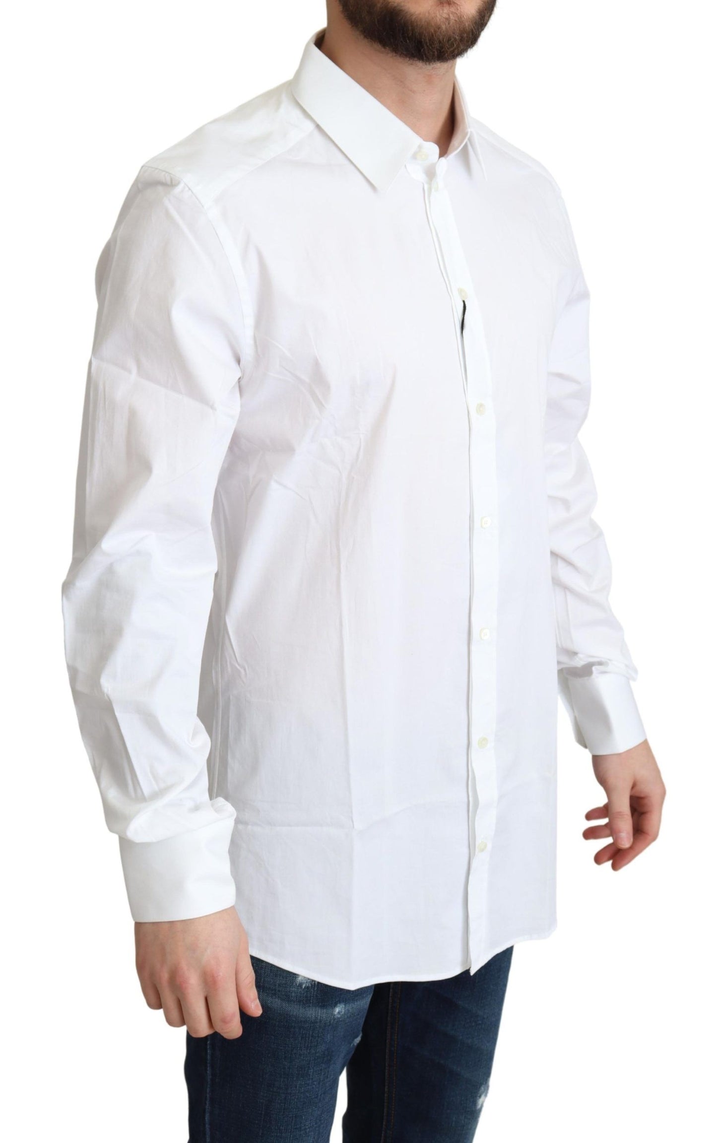 Dolce & Gabbana Weißes Baumwoll-Stretch-Hemd für Männer, formell