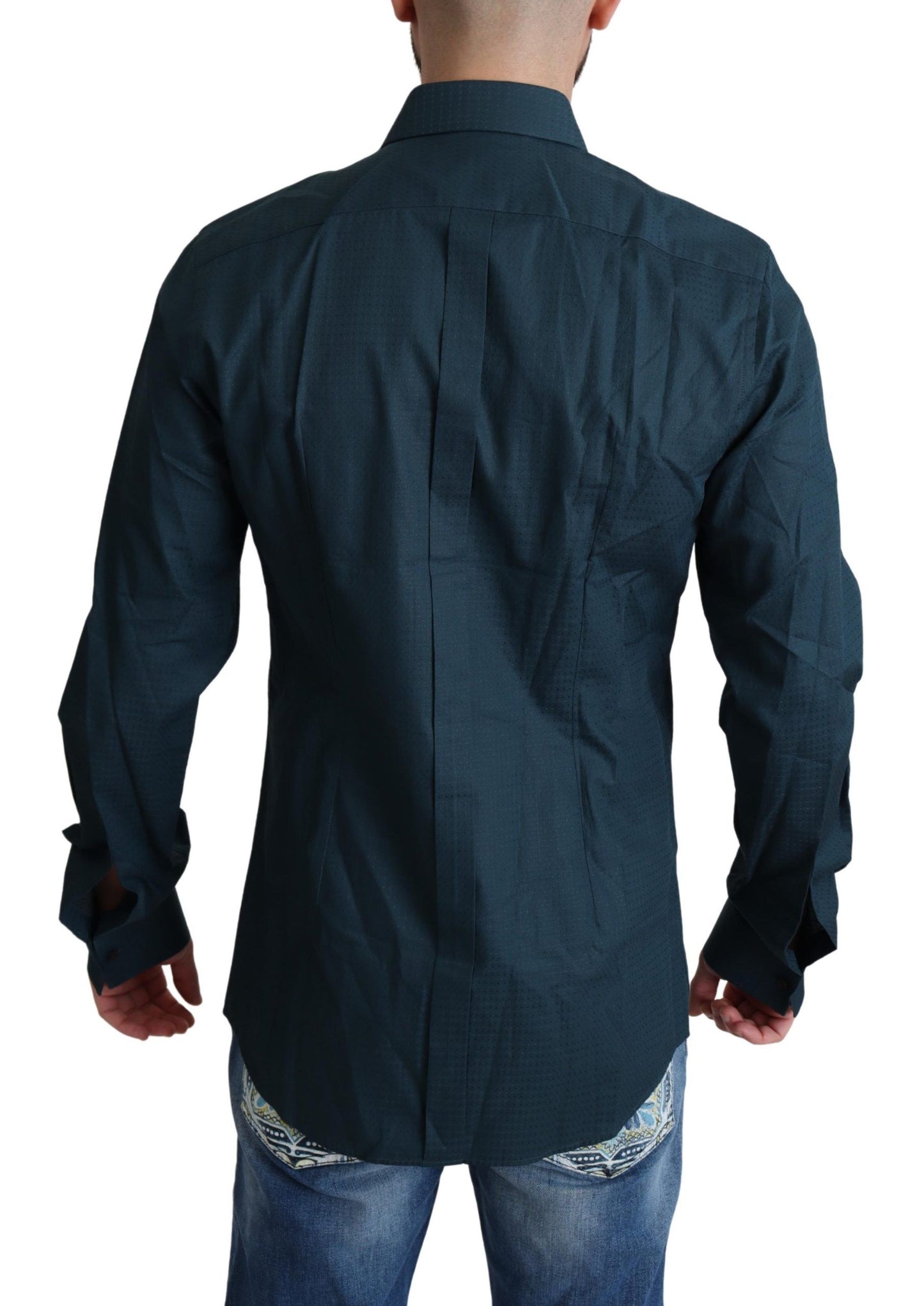 Dolce &amp; Gabbana Elegant blue tuxedo shirt with ruffles