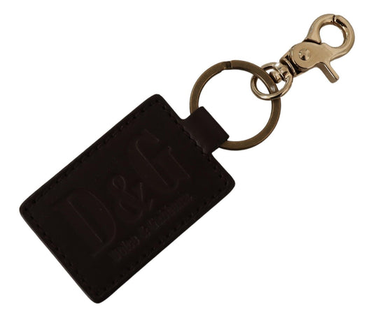 Dolce & Gabbana Braunes Leder Logo Metall Ring Haken Schlüsselanhänger