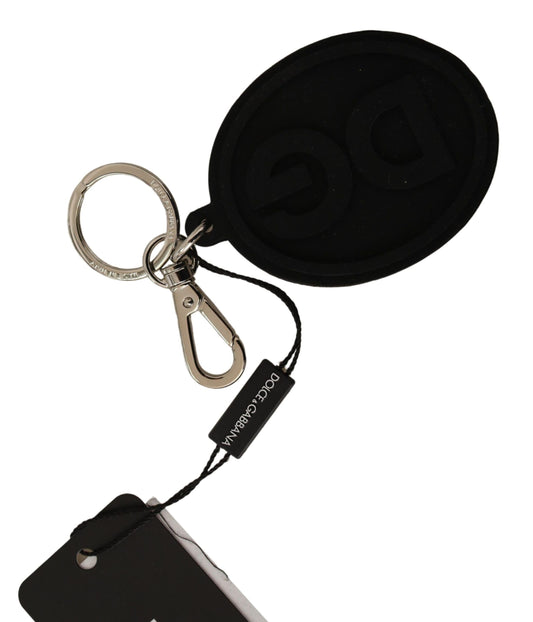 Dolce & Gabbana Schwarzer Gummi DG Logo Silber Messing Metall Schlüsselanhänger