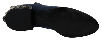 Dolce & Gabbana Blau Wildleder verschönert Nieten Stiefel Schuhe