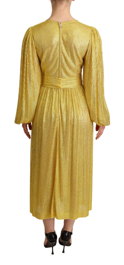 Dolce & Gabbana Gelbes plissiertes Maxikleid aus Kristallnetz