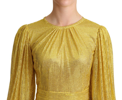 Dolce & Gabbana Gelbes plissiertes Maxikleid aus Kristallnetz