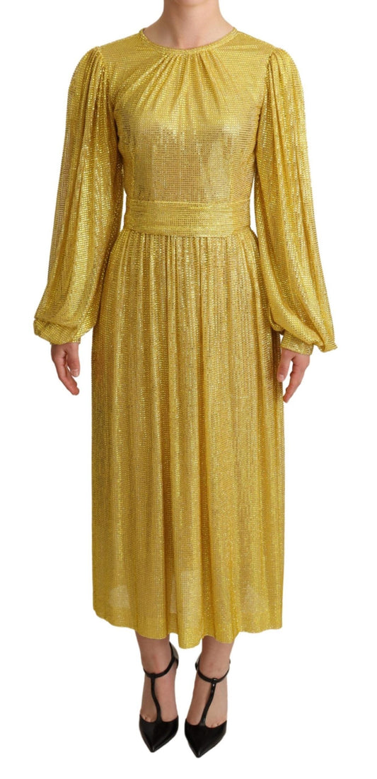 Dolce & Gabbana Gelbes plissiertes Maxikleid aus Kristallnetz