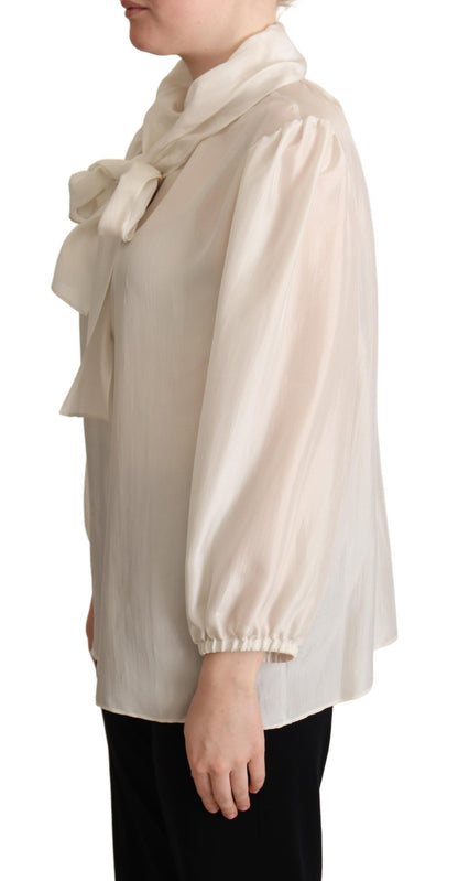 Dolce & Gabbana Hellgraues Hemd mit Ascot-Kragen Seidenbluse Top