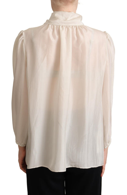 Dolce & Gabbana Hellgraues Hemd mit Ascot-Kragen Seidenbluse Top