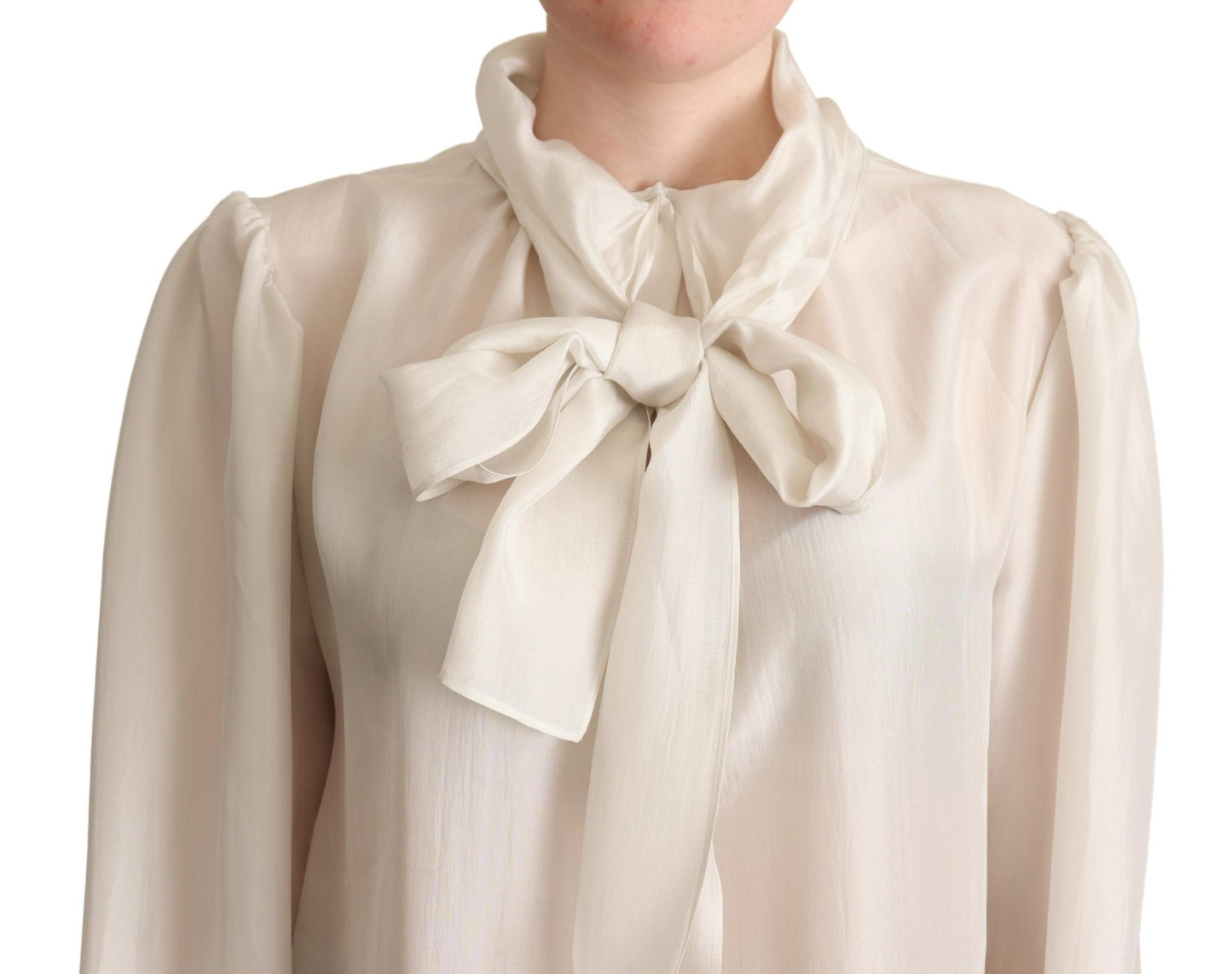 Dolce & Gabbana Hellgraues Hemd mit Ascot-Kragen Seidenbluse Top