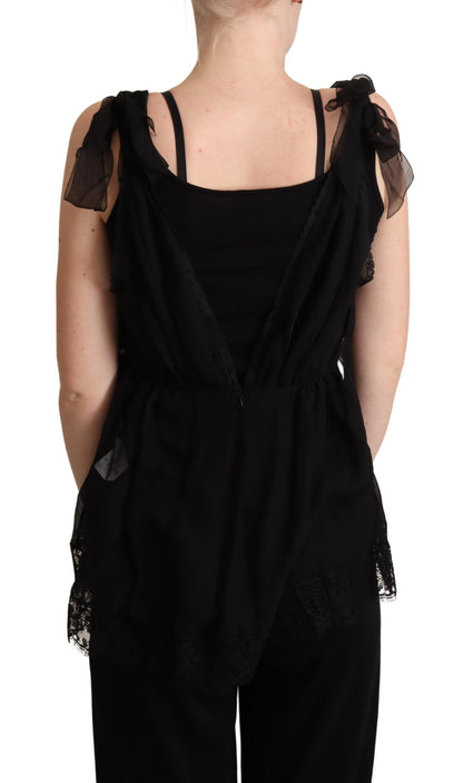 Dolce & Gabbana Schwarzes Seiden-Spitzen-Camisole-Top