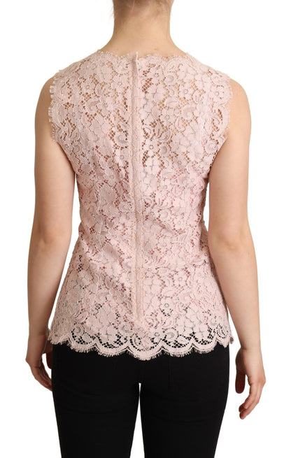 Dolce & Gabbana Pinke florale Spitze ärmelloses Tank-Bluse Top