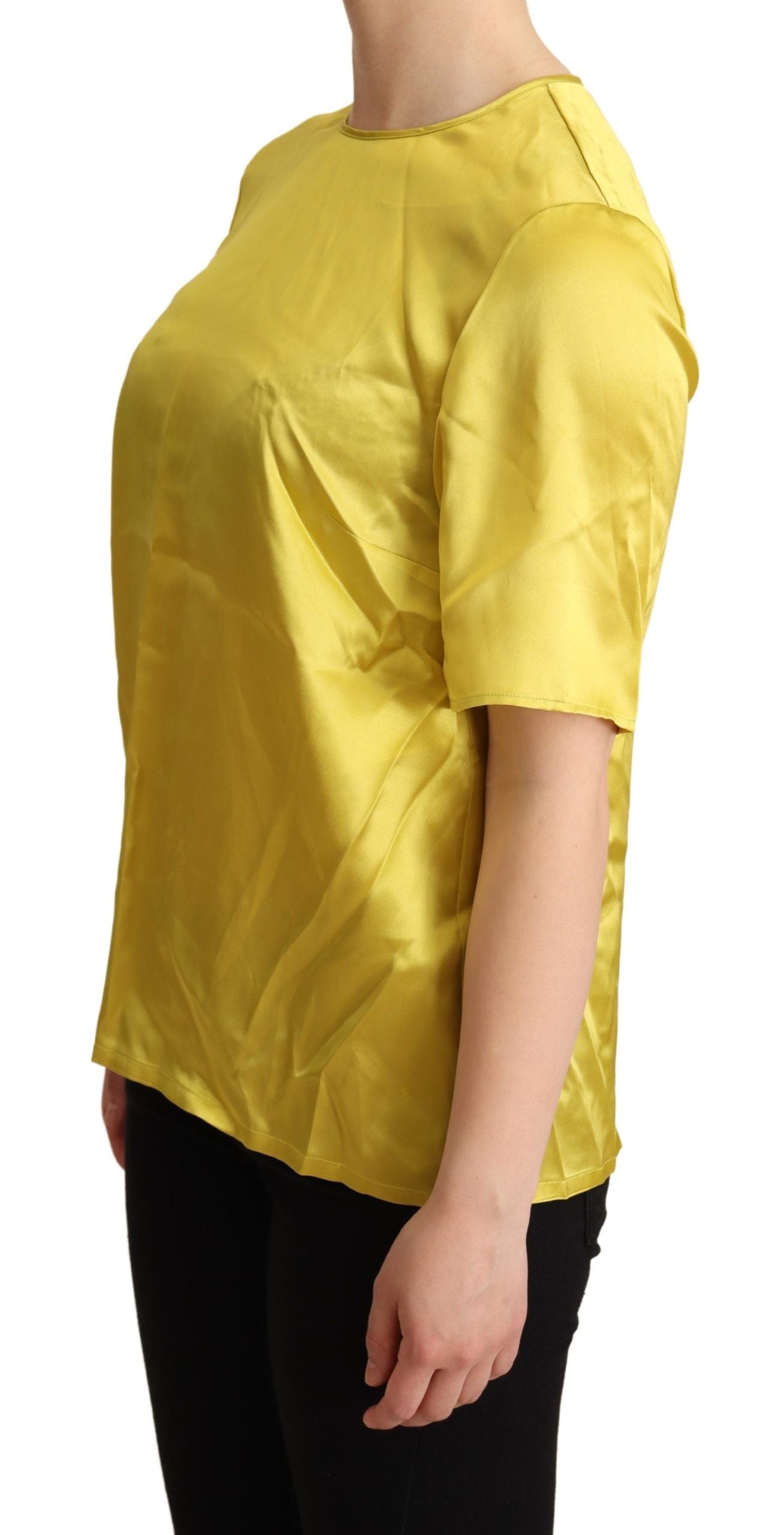 Dolce & Gabbana Gelbe Seidenbluse mit kurzen Ärmeln T-shirt