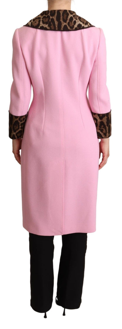 Dolce & Gabbana Rosa Leoparden-Woll-Trenchcoat-Jacke