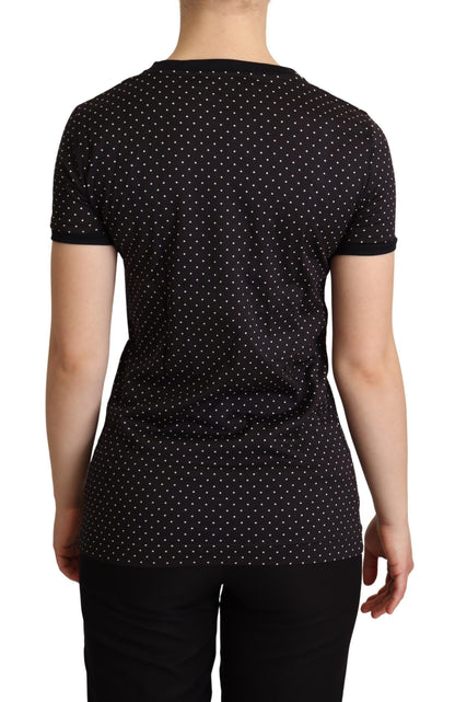 Dolce & Gabbana Schwarzes gepunktetes Baumwoll-T-Shirt mit Rundhalsausschnitt
