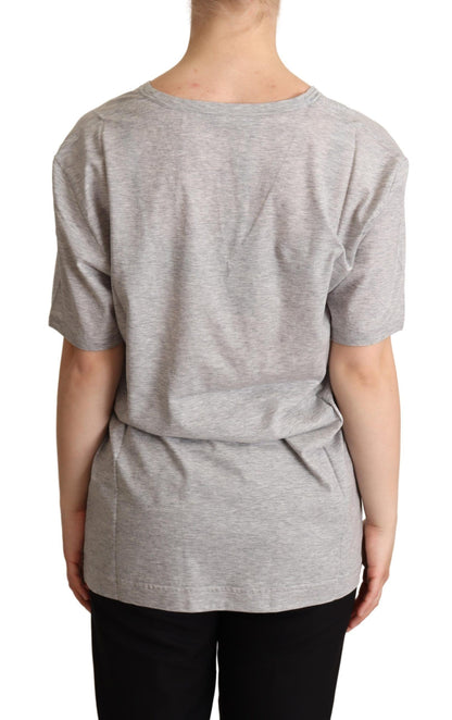 Dolce & Gabbana Graues solides T-Shirt mit V-Ausschnitt aus 100% Baumwolle