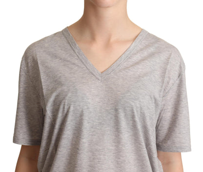 Dolce & Gabbana Graues solides T-Shirt mit V-Ausschnitt aus 100% Baumwolle