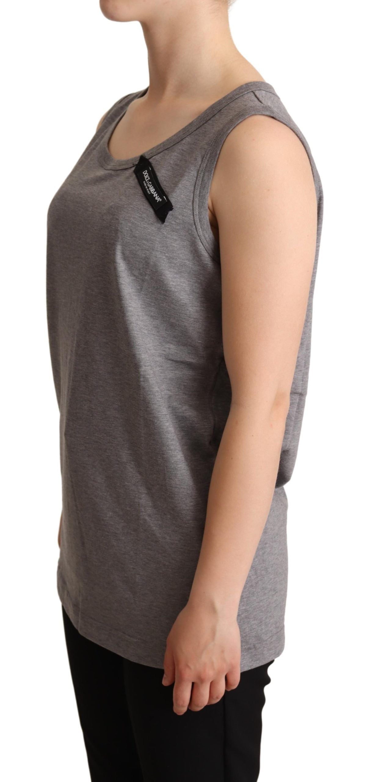Dolce & Gabbana Graues ärmelloses Rundhals-Tank-T-Shirt
