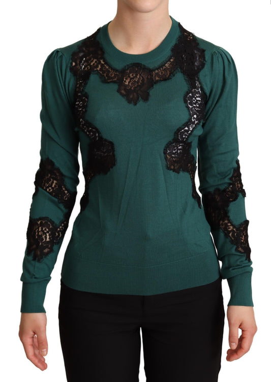 Dolce & Gabbana Grüner Pullover mit Rundhalsausschnitt aus Wolle