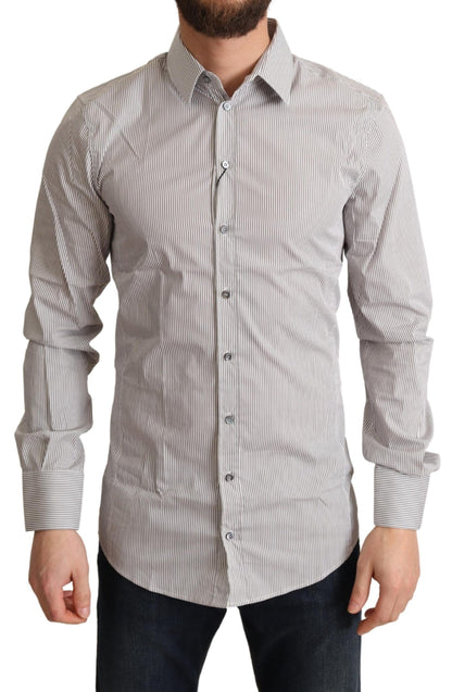 Dolce & Gabbana Graues Slim Fit Herrenhemd SICILY aus Baumwolle