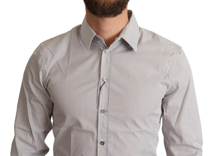 Dolce & Gabbana Graues Slim Fit Herrenhemd SICILY aus Baumwolle